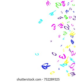 Colored bright handwritten letters are scattered chaotically on a white background. Illustration is good for educational design. 23 April. Vector.