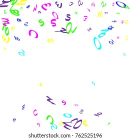 Colored bright handwritten letters are scattered chaotically on a white background.
