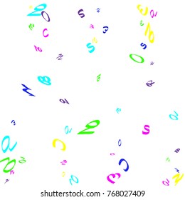 Colored bright handwritten letters are scattered chaotically on a white background. Vector.