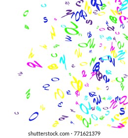 Colored bright handwritten letters are scattered chaotically on a white background. Illustration is good for educational design. 23 April. Vector.