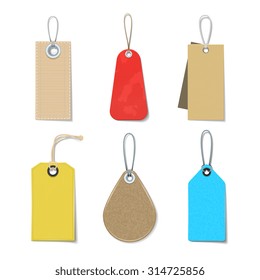 Colored and bright labels and tags realistic icons set for clothes isolated vector illustration 