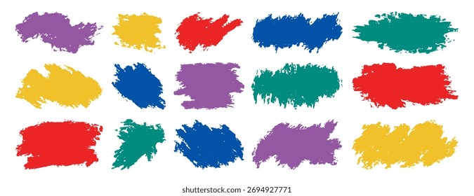 Plantillas de trazo de pincel de colores brillantes Cajas de texto grunge y Anuncios sucios para publicaciones de redes sociales e historias Ilustración vectorial