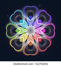 Colored Bright Rainbow Decoration on Starry Sky. Universal Abstract Decoration.