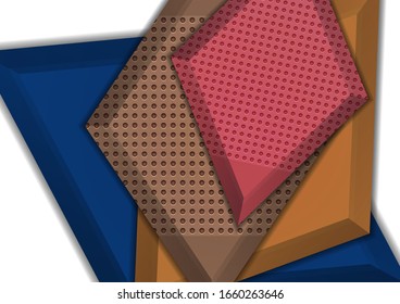 Colored bright rhombs with decorative perforation elements on a white background. Abstract modern geometric design. Hi-tech template for web page, banners, covers, fabric. Vector illustration