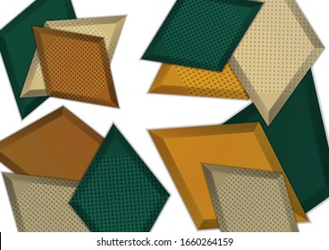 Farbige helle Rhomben mit dekorativen Perforationselementen auf weißem Hintergrund. Abstraktes modernes geometrisches Design. High Tech Template für Webseiten, Banner, Cover, Stoff. Vektorillustration
