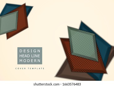 Colored bright rhombs with decorative perforation elements on a beige background. Abstract modern geometric design. Hi-tech template for web page, banners, covers, fabric. Vector illustration
