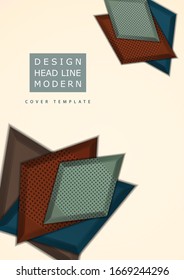 Colored bright rhombs with decorative perforation elements on a beige background. Abstract modern geometric design. Hi-tech template for web page, banners, covers, fabric. Vector illustration
