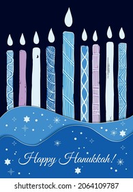 colored bright style poster Happy Hanukkah with candles 