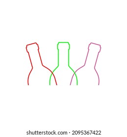 Colored bright wine bottles logo. Vector illustration on white background.