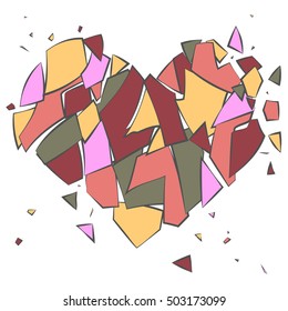 Colored broken heart on white background. Vector illustration.