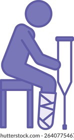 Colored Broken Leg Icon. Vector Illustration. Man Sitting On Chair With Plaster On Leg. Injury, Illness, Medicine. Disability Concept