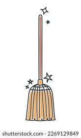 colored broom design over white