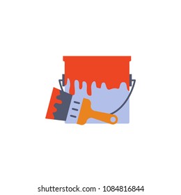 colored brush and paint can illustration. Element of construction tools for mobile concept and web apps. Detailed brush and paint can illustration can be used for web and mobile on white background
