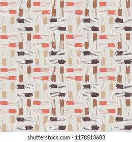 Colored Brush Stroke Checked Motif. Seamless Pattern.