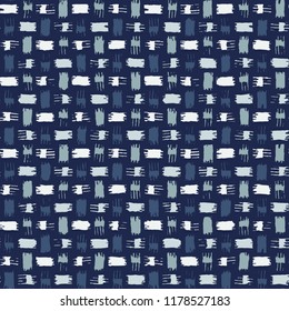 Colored Brush Stroke Checkered Motif. Seamless Pattern.