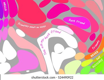 Colored bubble background with inspirational quotes about friendship over grey background