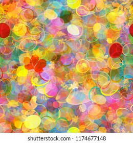 Colored bubbles and fallen leaves. Colorful seamless texture. Autumn motif. Abstract vector background for web page, banners backdrop, fabric, home decor, wrapping
