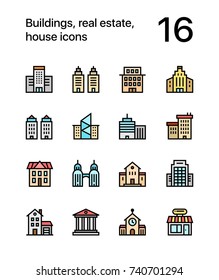 Colored Buildings, real estate, house icons for web and mobile design pack 1