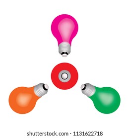 Colored bulbs in different angles of view. Vector illustration