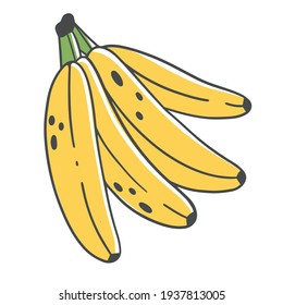Montón de bananas de colores con un estilo de doodle lindo aislado de fondo blanco. Ilustración del doodle vectorial.