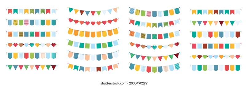 Banderas de amarre coloreadas. Artículos de colección de carnaval símbolos de decoración de fiesta pancartas vectoriales chillonas puestas aisladas