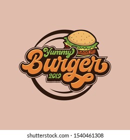 colored burger logos with lettering