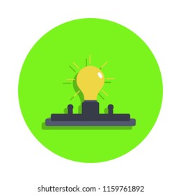 colored a burning light bulb in green badge icon. Element of science and laboratory for mobile concept and web apps. Detailed a burning light bulb icon