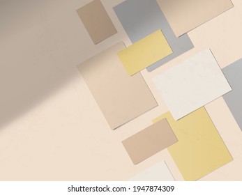 Colored business cards and blank letterheads. For graphic designers and presentations. Mock up.  3d vector.