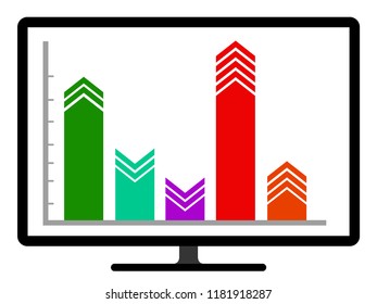 Colored business graph on a computer screen. Vector illustration design