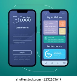 Plantilla de simulación de ui para aplicaciones móviles empresariales de color Ilustración vectorial