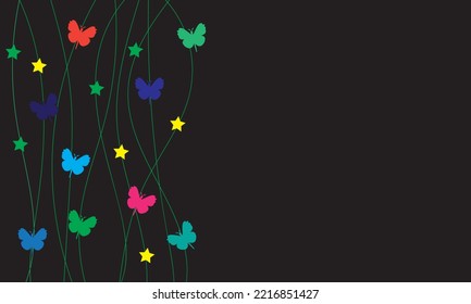 colored butterflies on a black background
