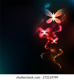 colored butterflies on a black background