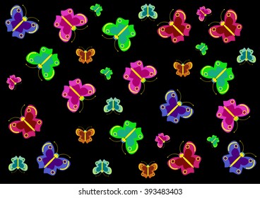 colored butterflies on a black background