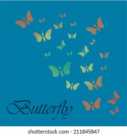 a lot of colored butterflies on a blue background