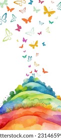 colored butterflies on a colored meadow. Vector illustration