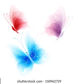 colored butterflies on a white background