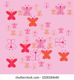 Colored butterfly with ellipses, pattern . Hand drawn.