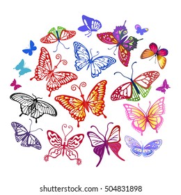 Colored butterfly logo set, vector illustration isolated on background