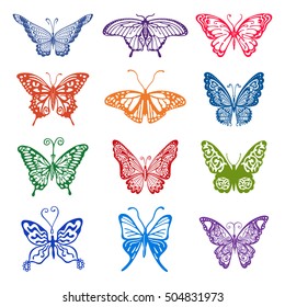 Colored butterfly logo set, vector illustration isolated on background