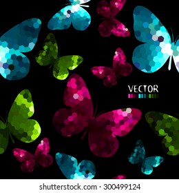 Colored butterfly mosaic. Seamless background. Vector