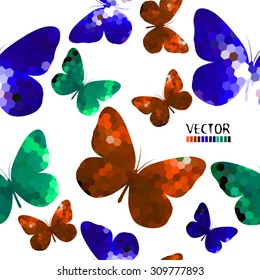 Colored butterfly mosaic. Seamless background. Vector
