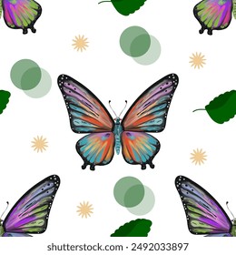 Colored butterfly on isolated background. Seamless pattern