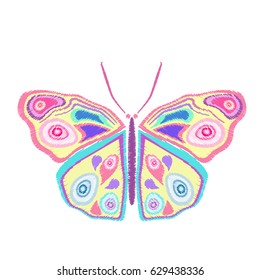 Colored butterfly on white background. Traditional clothing vintage decoration