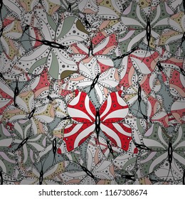 Colored butterfly on a white, neutral and black background. Colorful nice folk vector seamless pattern with butterflies. Simple cute pattern for invitation, card, print.