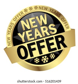 colored button with banner and text New Years Offer