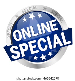 colored button with banner and text Online Special