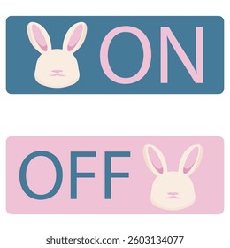 colored button icon with on and off buttons with Easter bunny design, for websites or mobile applications	