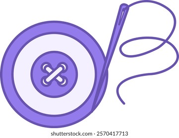 Colored Button Icon. Vector Illustration. Clothes Button and Needle and Thread. Sewing Kit. Fashion Concept