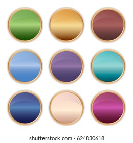 Colored buttons in gold frame on a dark background