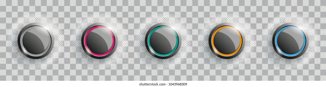 Colored buttons with halftone on the checked background. Eps 10 vector file.